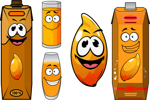 Cartoon style packaging with juice vector set 04 packaging juice cartoon   
