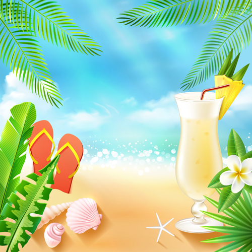 Summer holiday happy beach background vector 01 summer holiday beach background   