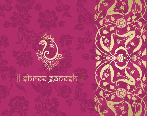 Indian floral ornament with pink background vector 03 pink ornament indian background   