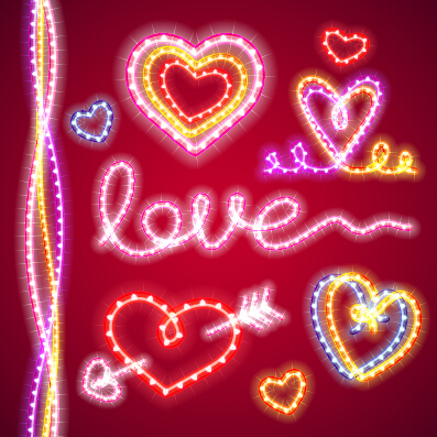 Valentines Day love elements with lights vector valentines love lights elements   