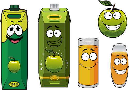 Cartoon style packaging with juice vector set 03 packaging juice cartoon   