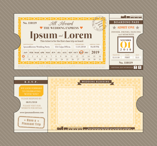 First class ticket with wedding Invitation templates vector 03 wedding ticket templates invitation First class   