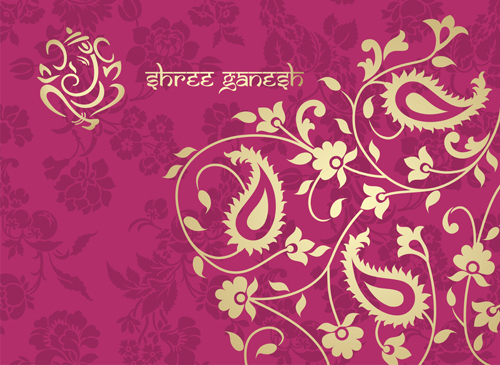 Indian floral ornament with pink background vector 05 pink ornament indian background   