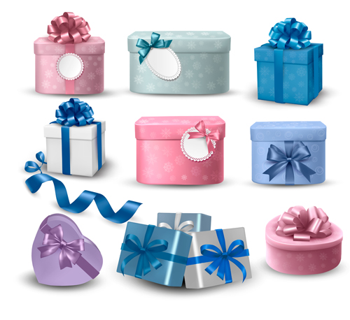 Exquisite gift boxes with ribbon vector set 01 ribbon gift boxes gift box exquisite   