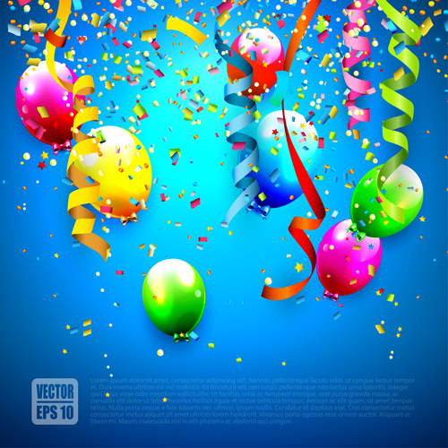 Confetti and colorful balloons birthday background vector 03 confetti colorful birthday balloons background   