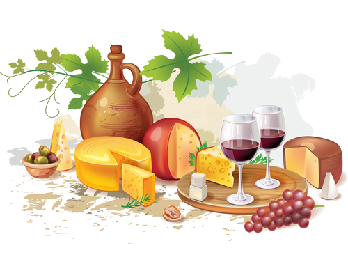 Wine with cheese and grapes bread vector 02 wine grapes cheese bread   