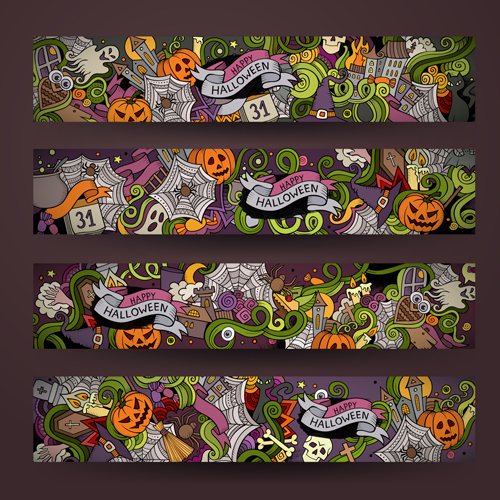 Halloween hand drawing illustration vector banner Hand drawing halloween banner   