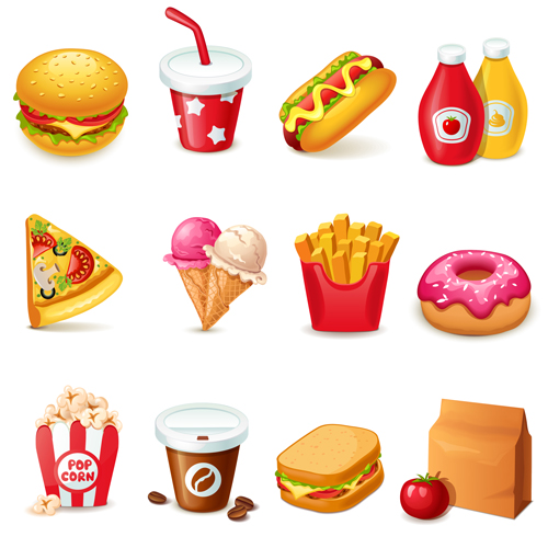 Fast food icons set vector graphics 03 vector graphic icons food fast food   