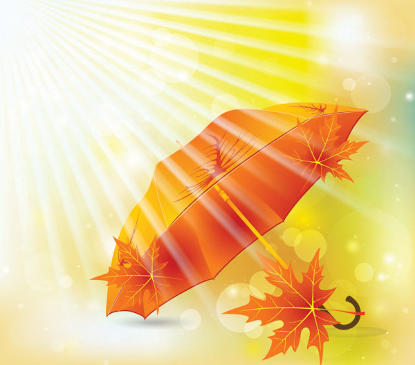 Maple Leaves and Umbrella vector background 02 umbrella maple leaves   