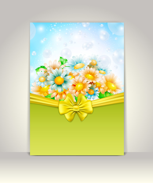 Spring flowers with bow card vector spring invitation flowers flower card vector card   