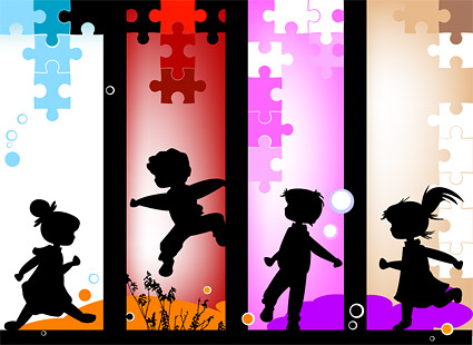 Happy childhood vector vector puzzle plant happy children\'s silhouette EPS format bubble   