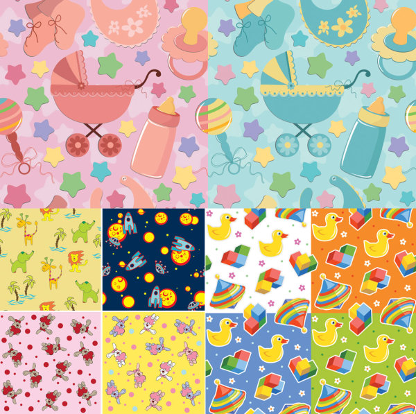 Baby cloth background vector stars lovely background cute cloth cart bottles baby   