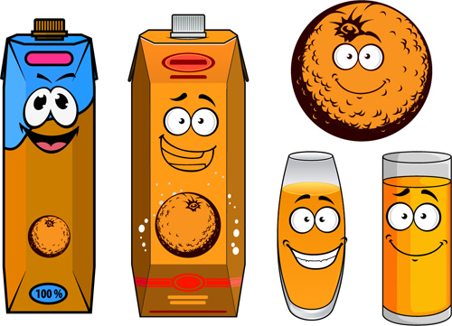 Cartoon style packaging with juice vector set 01 packaging juice cartoon   