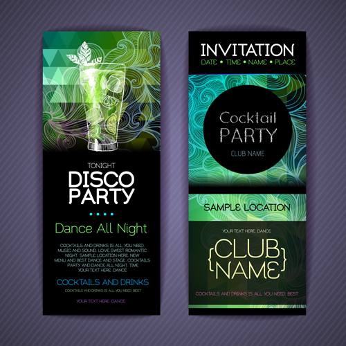 Disco party night invitation cards vector 01 party night invitation cards cards   