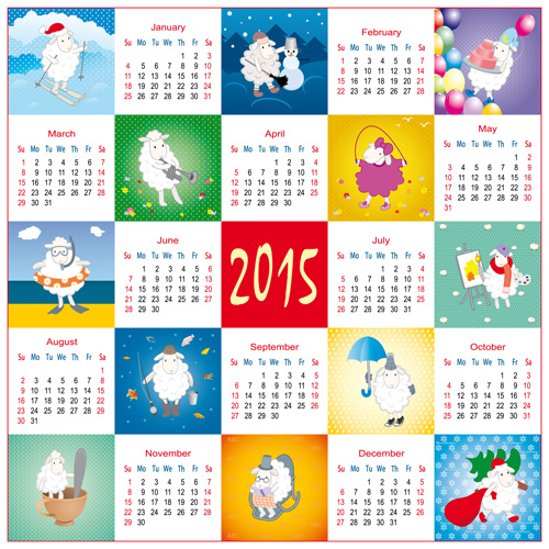 Year of the sheep 2015 calendar vector 05 sheep calendar 2015   