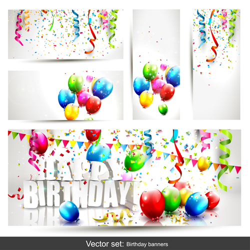 Birthday banners with color balloon vector 01 birthday banners balloon   