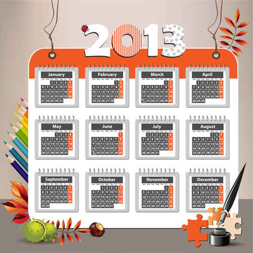 Elements 2013 Calendar design vector graphics 05   