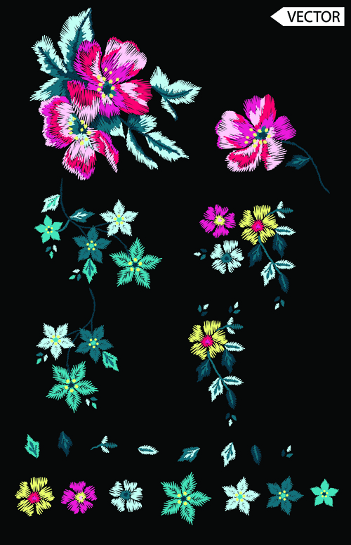 Beautiful embroidery flower design vector 01 flower embroidery design beautiful   