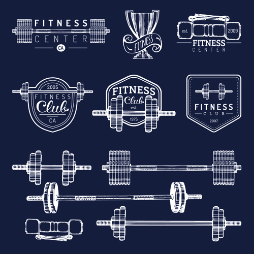 Fitness training label with logotype vector set 01 training logotype label fitness   