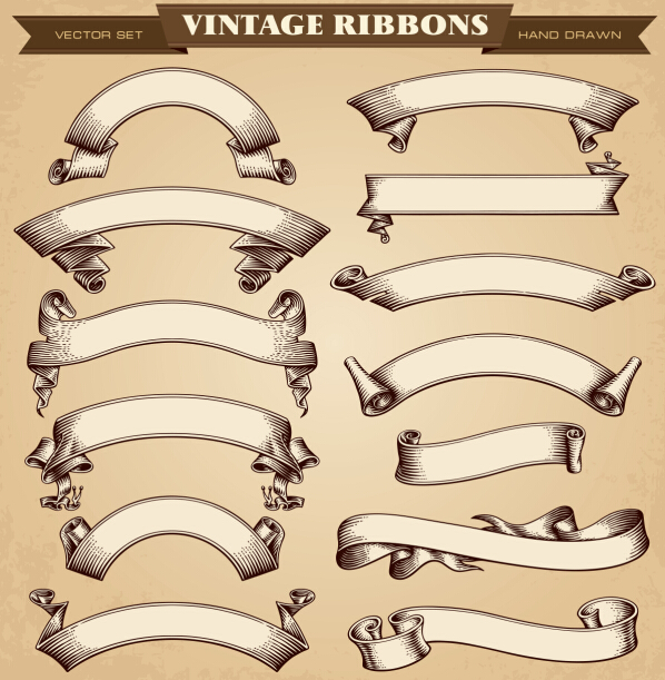 Vintage ribbon hand drawn vectors vintage ribbon hand drawn   