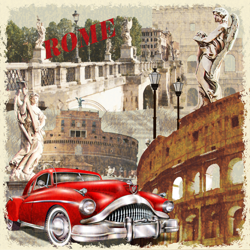 Classic cars and travel vintage poster vector 05 vintage travel poster classic cars classic   