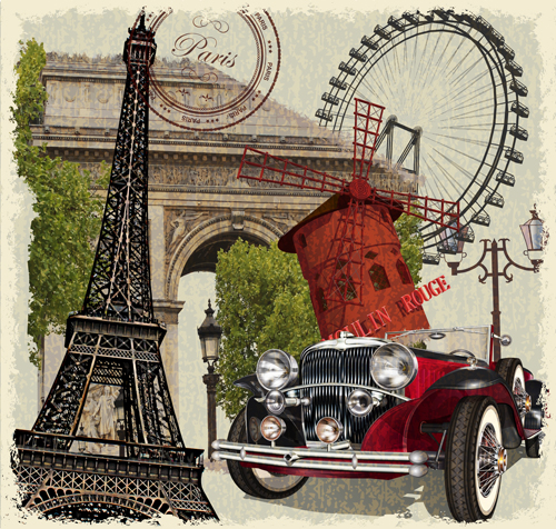 Classic cars and travel vintage poster vector 03 vintage travel poster classic cars   