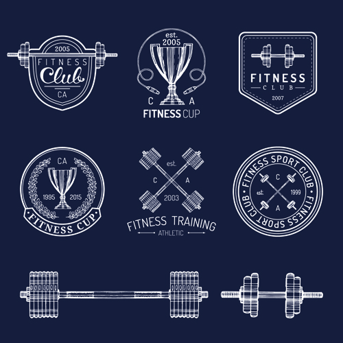 Fitness training label with logotype vector set 04 training logotype label fitness   