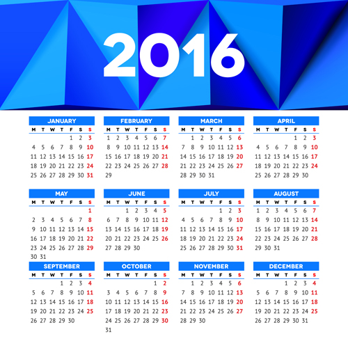 Vector grid calendar 2016 design material 08 grid calendar 2016   