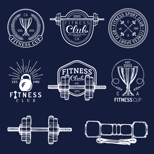 Fitness training label with logotype vector set 02 training logotype label fitness   