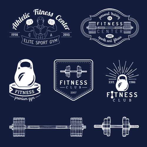 Fitness training label with logotype vector set 03 training logotype label fitness   