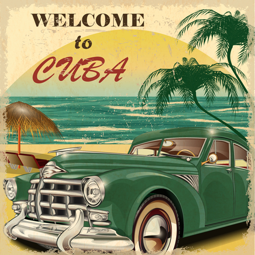 Classic cars and travel vintage poster vector 01 vintage travel poster classic cars   