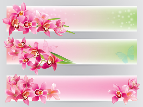 Shiny orchids banners vector design shiny orchids banners   