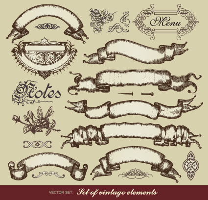 Set of Retro objects and elements vector art 05 Retro font objects object elements element   