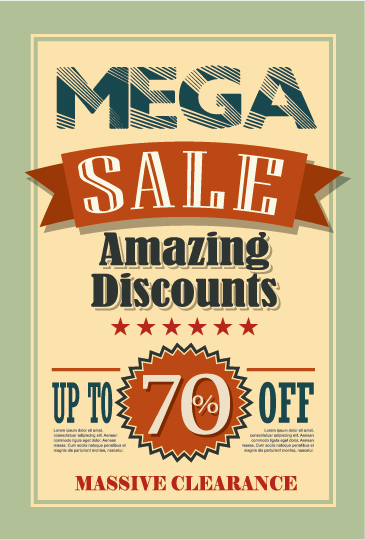 mega sale advertising poster retro vector 10 sale Retro font poster advertising   