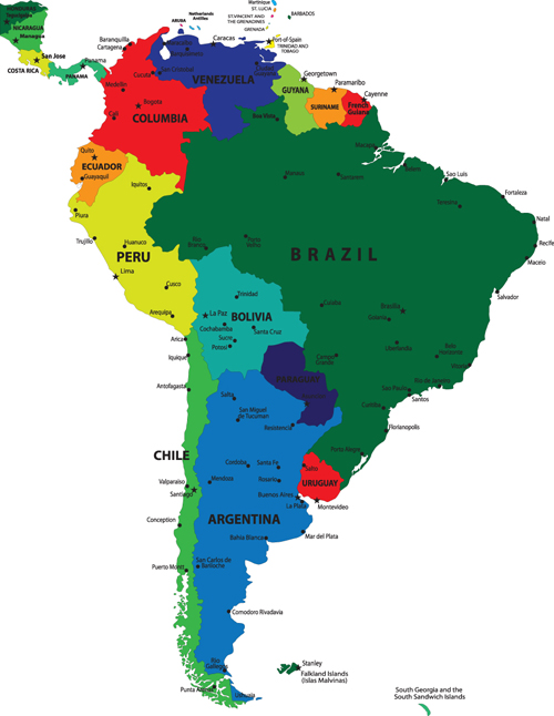 Vivid South America map design vector material 03 vivid south material America   