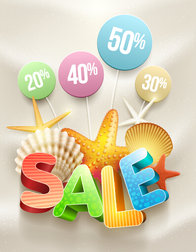 Summer discount poster and shell vector summer poster discount design   