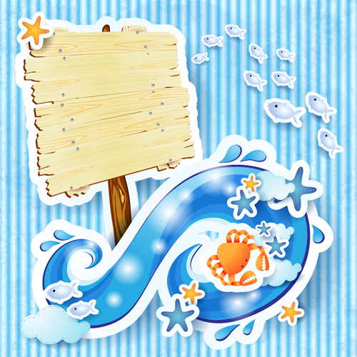 Summer elements with Wooden plaque vector 01 wooden plaque summer elements element   