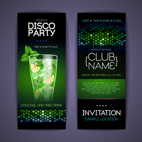 Disco party night invitation cards vector 03 party night invitation cards disco   