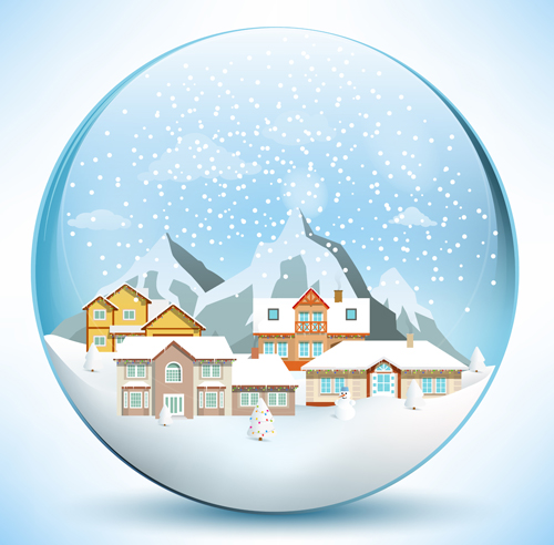 Christmas crystal ball with winter vector 04 winter crystal christmas ball   