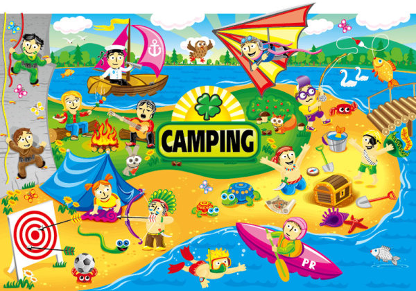 Cartoon summer camp elements Illustration vector 05 summer illustration elements element cartoon camp   