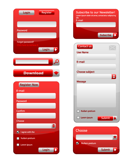 Shiny red Input boxes web vector 01 shiny red boxes   