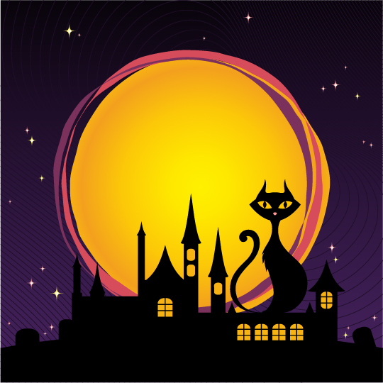 Black cat with city night vector night city cat black   