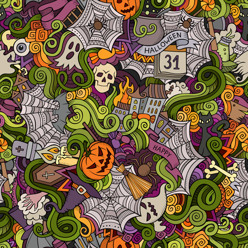Halloween doodle vector seamless pattern seamless pattern halloween doodle   