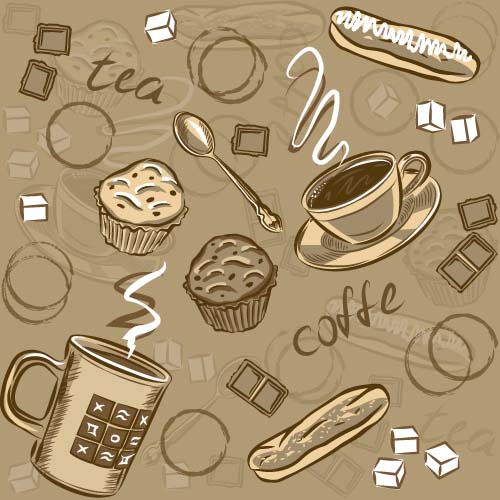 Coffee cup and spoon vintage vector pattern 01 vintage spoon pattern coffee   
