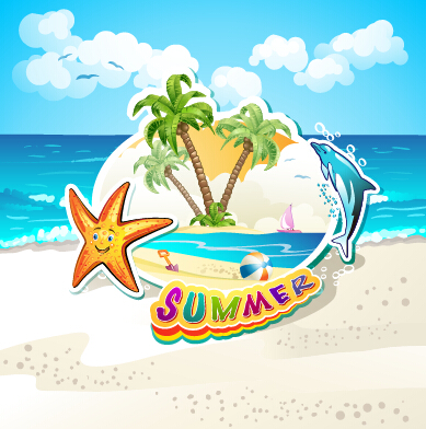Summer beach travel illustration background vector 03 travel summer illustration beach   