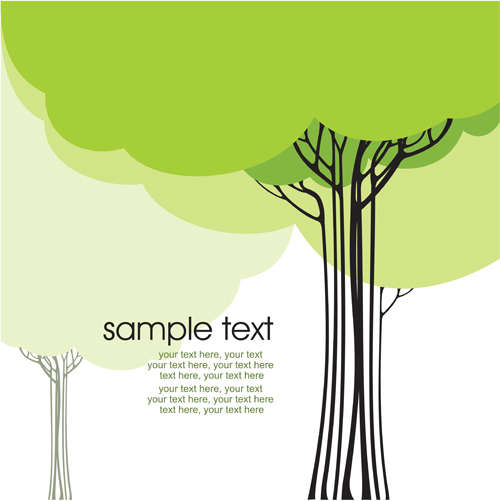 Set of Card with trees background vector 01 tree card   