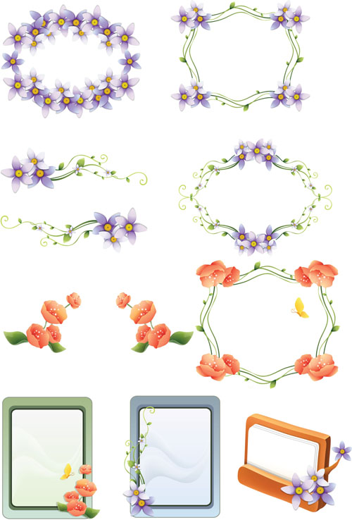 Various Floral Color Frames vector set Various frames frame color   