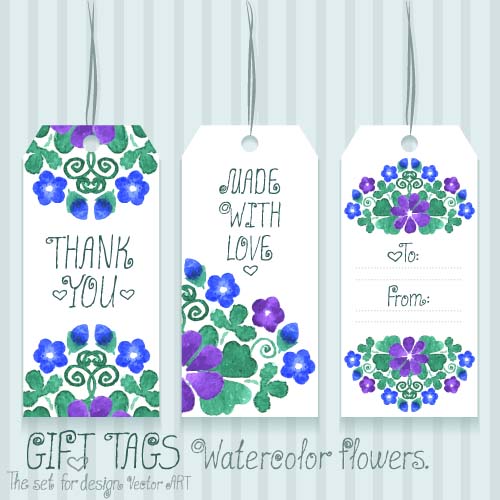 Gift tags with watercolor flower vector watercolor tags gift flower   