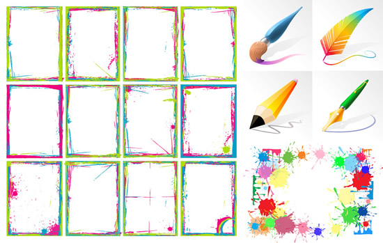 Brush and ink and color frame vector ink frame color brush and   