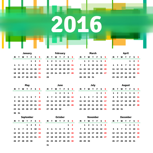 Vector grid calendar 2016 design material 05 grid calendar 2016   